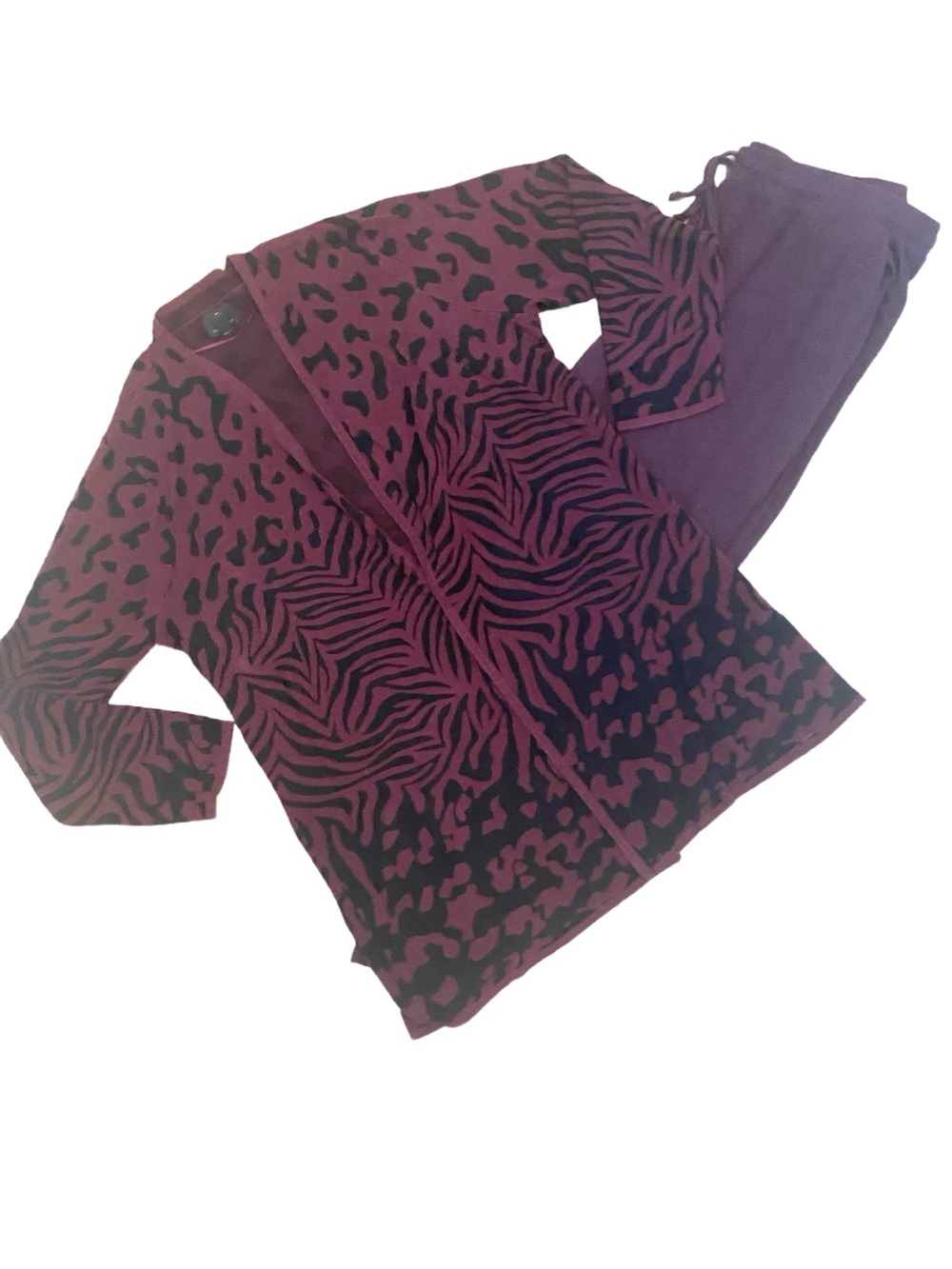 JM Collection Deep Plum Animal Print Open Front Knit Cardigan Size XL